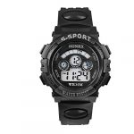 Unisex Quartz Watch Waterproof Dual-time Men's Women's Sport Digital Quartz Black Wrist Watch with Date /Alarm /Timer Resin Strap