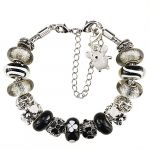 Chinese Zodiac Bracelets Crystal Glass Lampwork Murano European Style-Black and White with a Rat Pandent