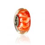 Cupronickel Silver Plated Glass Beads To Fit Pandora/Troll/Chamilia Style Charm Bracelets-Orange Pattern
