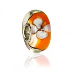 Cupronickel Silver Plated Glass Beads To Fit Pandora/Troll/Chamilia Style Charm Bracelets-Orange with Flower