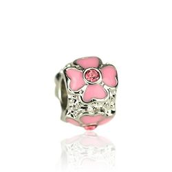 Environmentally Friendly Materials Beads with Austria Diamond Cloisonne to Fit Pandora/Troll/Chamilia Style Charm Bracelets-Pink
