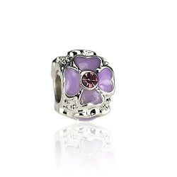 Environmentally Friendly Materials Beads with Austria Diamond Cloisonne to Fit Pandora/Troll/Chamilia Style Charm Bracelets-Purple