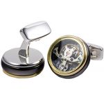 Gold Black Round Rotating Tourbillon Movement Mechanical Watch Cufflinks French Cuff Links