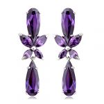 Purple color fashion design cute butterfly and water drop shape zircon copper alloy plating 18k platinum crystal earring