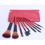 Red 9 pcs Makeup Nylon hair Brush set with PU case