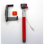 Red color monopod selfie stick telescopic mobile phone holder