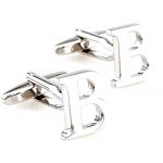 Initial Cufflinks Alphabet Letter A-Z Wedding Groom Gift Cuff Links Business Mens Shirt French buttons Attire (Silver) (B)