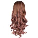 Lolita Cosplay Party Women Long Wavy Curly Hair Full Wigs Flaxen W Pink Streaked