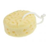 Beige Bath Body Shower Round Soft Sponge Pouf Loop Scrubber