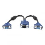Black Blue 15P VGA Male to 2 VGA SVGA Female Monitor Y Splitter Cable