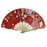 Multicolor Rose Flower Pattern Wooden Bent Rib Folding Hand Fan