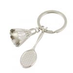 Silver Tone Metal Battledore Badminton Ball Pendant Keyrings for Lovers