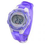 Ladies Adjustable Purple White Coldlight Stopwatch Alarm Clock Sport Watch w Box