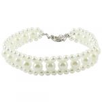 Three Rows Faux Pearl Beads Linked Pet Dog Collar Necklace L White