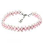 Round Beads Linked Lobster Clasp Dog Collar Necklace, Large, Pink/White