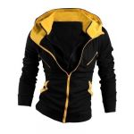 Allegra K Men Layered Design Zip Hoodies Sweatshirt Jackets Black Yellow L