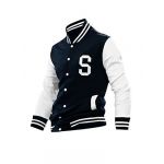 Allegra K Men Long Sleeve Letter Print Casual Varsity Jacket Navy Blue M