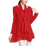 Women Round Neck Bracelet Sleeves Layered Top w Scarf Red M
