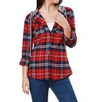 Allegra K Women Casual Pockets Front Drawstring Plaids Hooded Shirt Red L