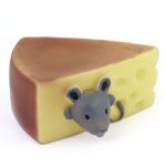 Pet Dog Mouse Cheese Designed Yellow Taupe Vinyl Rubber Squeaky Toy