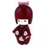 White Plum Plossom Detail Claret Wood Japanese Folk Craft Kokeshi Doll