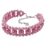 Three Rows Faux Pearl Beads Linked Pet Dog Collar Necklace, Small, Pink