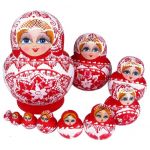 New 10pcs Red Beautiful Wooden Russian Nesting Dolls Dried basswood