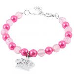 Faux Pearl Beads Linked Crown Pendant Pet Dog Collar Necklace, Small, Pink