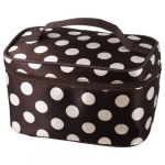 Zipper Closure White Dots Pattern Dark Brown Cosmetic Hand Case Bag