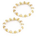 Women Clear Yellow Plastic Crystal Beaded Stretch Bracelets Bangles Pair