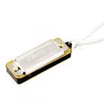 Silver Tone Single Row 4 Holes Harmonica Muscial Instrument w Necklace