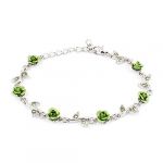 Silver Tone Green Leaves Rose Decor Adjuatable Wrist Chain Bracelet