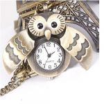 Lovely Bronze Owl Pocket Clock/Watch Pendant Necklace With Chain Quartz Watch Gift Idea