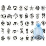 Bundle Monster 40 PC Antique Silver Plated Oxidized Metal Beads Charms Set Mix Lot - Compatible with Pandora Biagi Troll Chamilia Bracelets