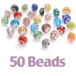 Bundle monster 50pc lot silver lampwork murano glass european mix beads - compatible with pandora  biagi  troll  chamilia