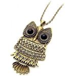 Vintage Antique black eye bronze owl retro Long necklace jewelry pendant J001