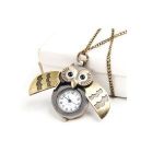 WorldTree Fashion Vintage Bronze Style Owl Pendants Long Chain Necklace Watch