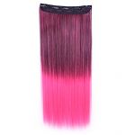 New 1pc Clip in Synthetic Human Hair Extensions Long Straight 5 Clips Gradient Black and rose