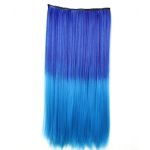 New 1pc Clip in Synthetic Human Hair Extensions Long Straight 5 Clips Gradient Dark Blue and Light Blue