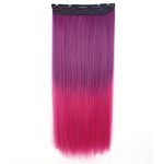New 1pc Clip in Synthetic Human Hair Extensions Long Straight 5 Clips Gradient Dark Purple and Rose