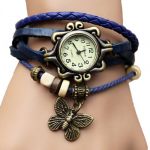 6Colors Original High Quality Women Genuine Leather Vintage Watch bracelet Wristwatches butterfly (blue)