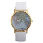 WLM Ladies Watches on Sale World Map Globe Fashion Leatheroid Alloy Womens Analog Quartz Wrist Watches Clock White Band Color