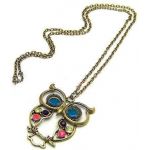 Vintage Antique Vintage Retro Art Deco Style Colorful Owl Carved Hollow Chain Necklace J006