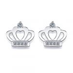 Blingery silver princess crown stud earrings clear plated crystal stud earrings wedding bridal jewelry