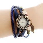 Retro Weave Wrap Around Leather Bracelet Lady Wrist Watch Quartz Watch (Blue)