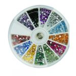12 color Nail Art Design 3D Tips Decoration Round Rhinestone Glitter Wheel 2.0mm