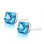 Blingery 925 Silver Rhodium Plated Cube Cubic Zirconia Stud Earrings Earring Blue