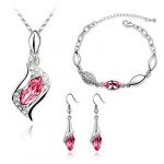 Blingery Charm Jewelry Set Necklace Bracelet And One Pair Earring Plainum-plated Alloy Fashion Austria Crystal Jewelry Set Pink Pendant High Quality Guarantee
