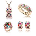 Blingery Elegant Jewelry Set Plainum-Plated Alloy Fashion Necklace Cuff Bracelet Ring And Earrings Austria Crystal Charm Pendant Best Gift Rosegold