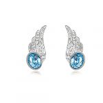 Blingery One Pair Earring Plainum Plated Alloy Wing Austria Crystal Jewelry Earring Sea Blue High Quality Guarantee